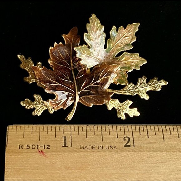 Large Multi Leaf Pin Enamel Brooch Maple Elm Vintage Jewelry 2.5” - Picture 6 of 6